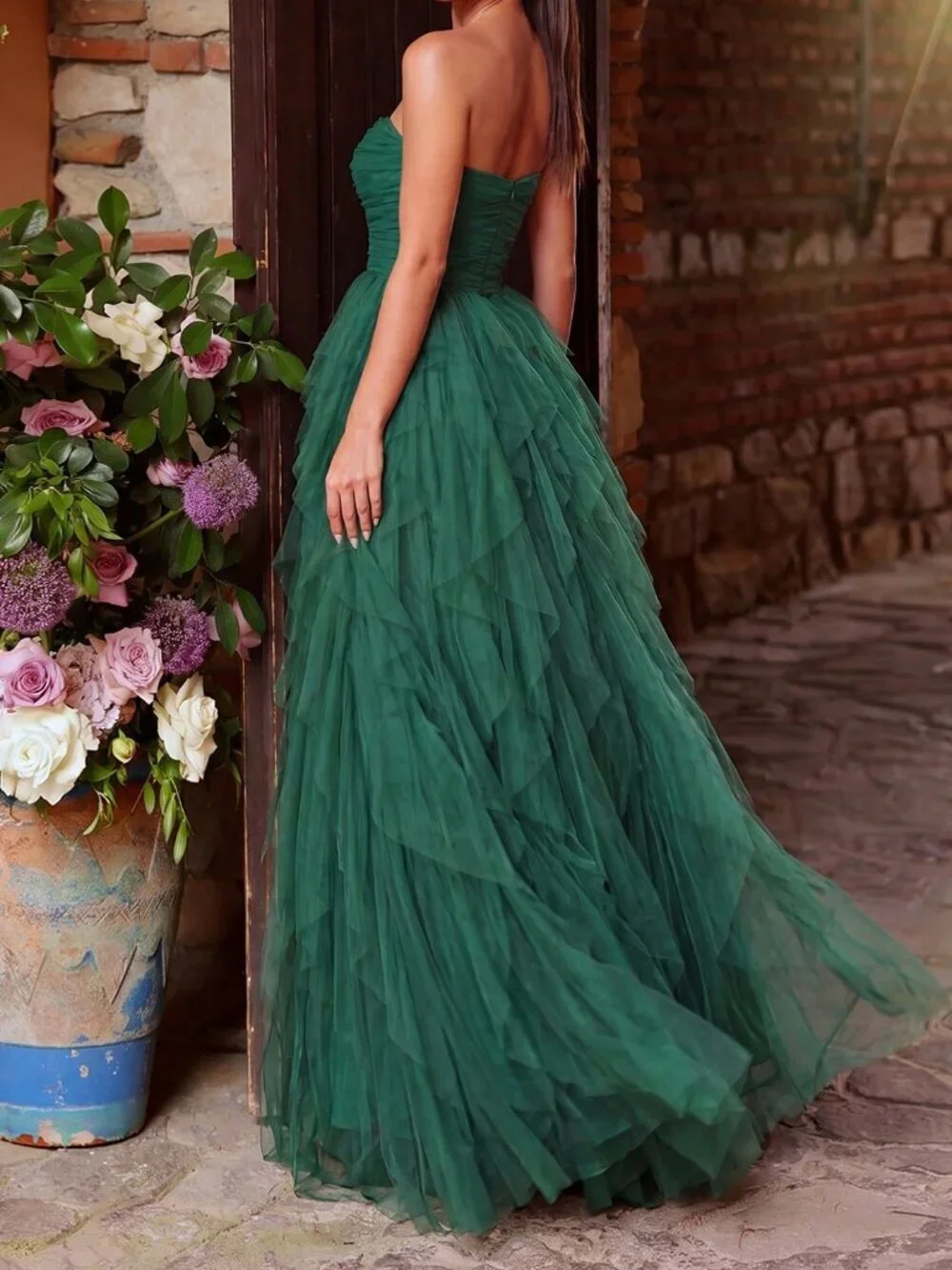 Dark Green Strapless Women's Tulle   Dress – Weddings & Galas_2